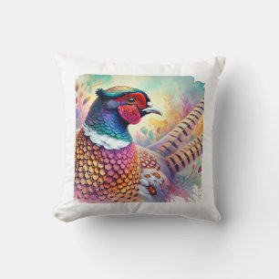 Common Pheasant 170724AREF133 - Watercolor Throw Pillow