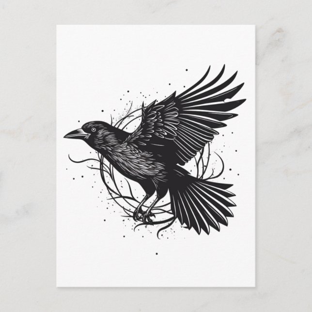 Common Raven Crow Black Mysic Norse Flying Design Postcard (Front)