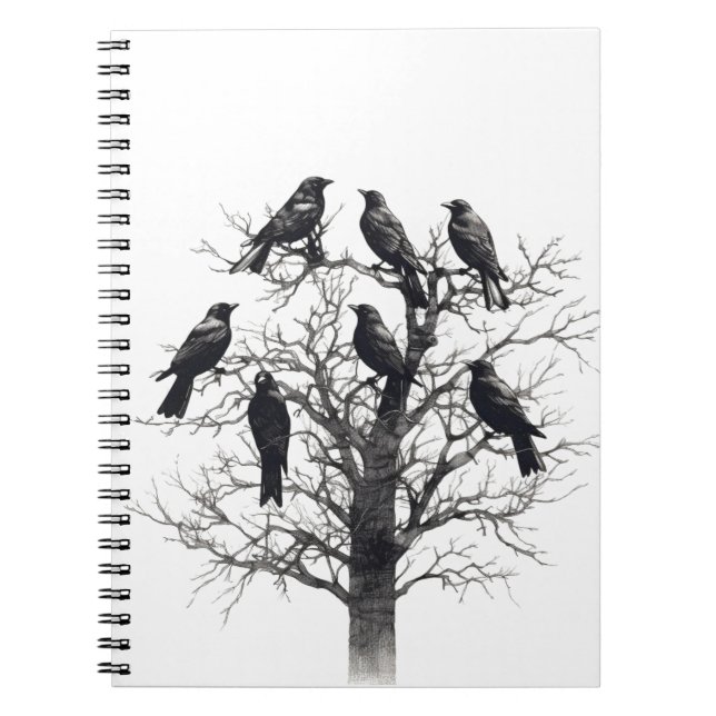 Common Raven Crow Black Mysic Tree Flock Design Notebook (Front)