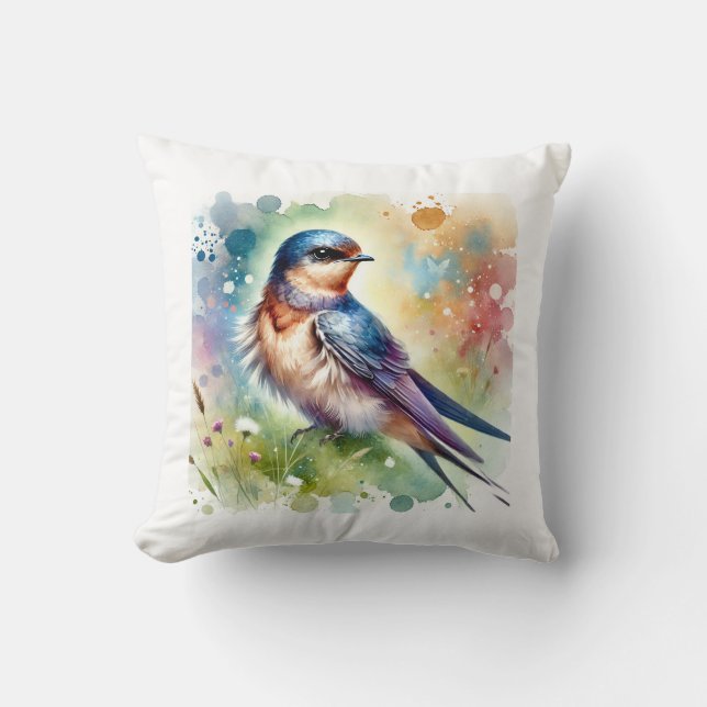 Common Swift Bird 180724AREF111 - Watercolor Throw Pillow (Front)