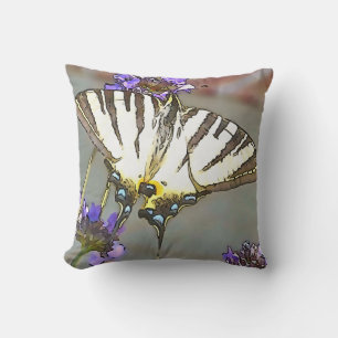 Common Yellow Swallowtail On Lilac Flowers Black O Throw Pillow
