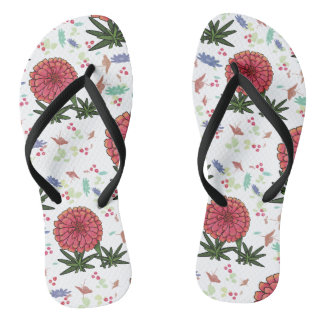 Common zinnia floral pattern flip flops