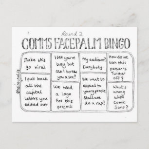 Comms Facepalm Bingo Round 2 Postcard