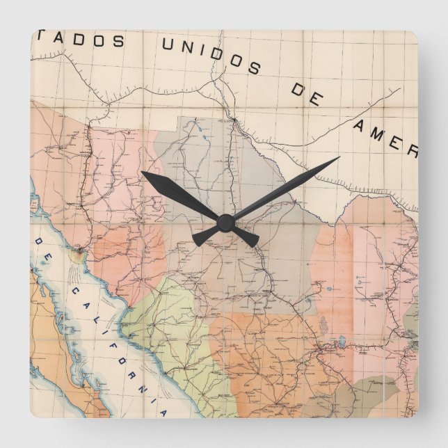 (Communications Letter) Map of Mexico Square Wall Clock (Front)