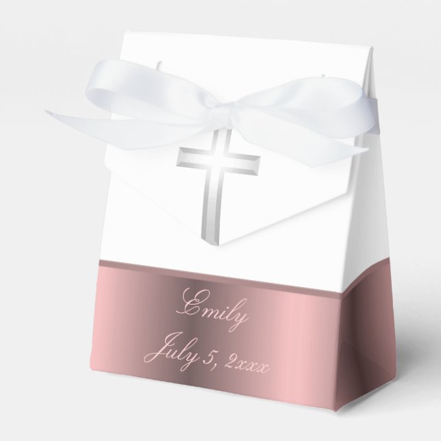 Communion baptism pink and white favor box (Front Side)