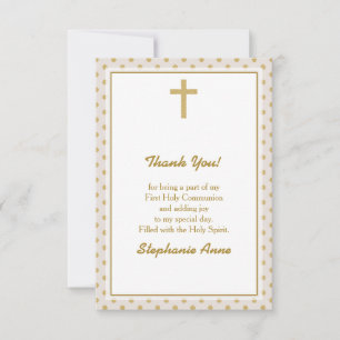 Communion Beige with Gold Polka Dots Invitation