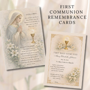 Communion Blessed Mary  Remembrance Holy Card