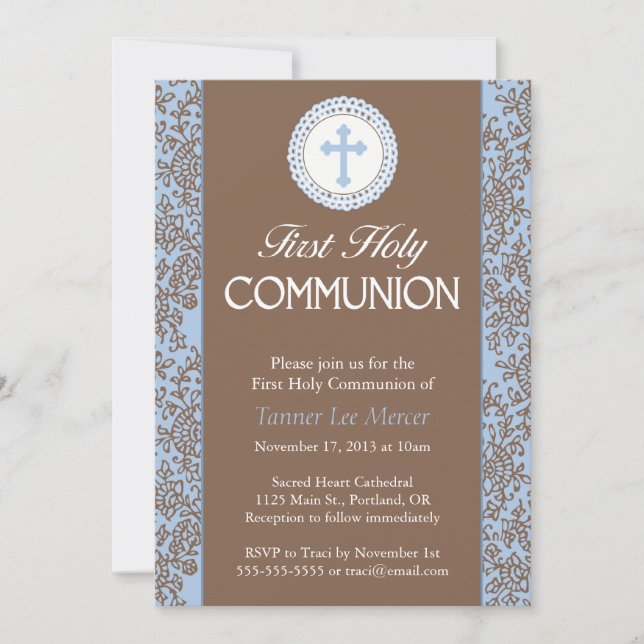 Communion Blue Leaves Invitation (Front)