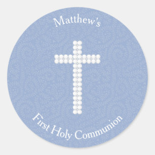 Communion Blue Vines and Stripes Classic Round Sticker