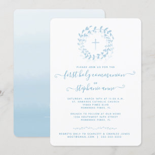 Communion Blue Wreath and Cross Invitation