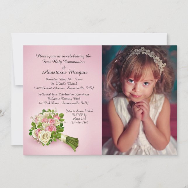 Communion Bouquet Photo Invitation (Front)