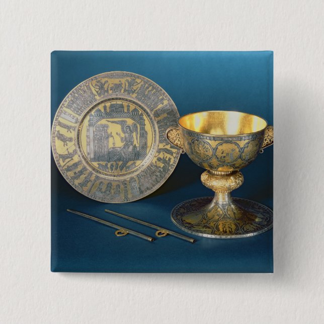 Communion Cup, Plate and Fistulae 2 Inch Square Button (Front)
