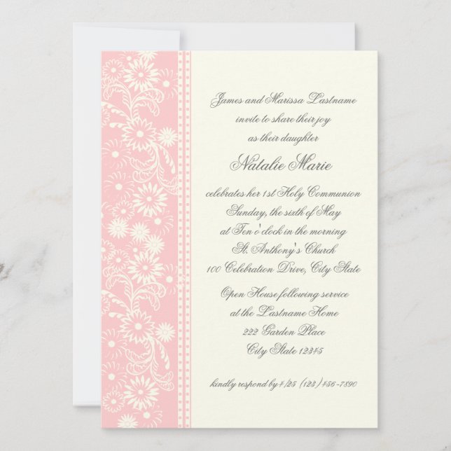 Communion Daisy Pink Invitation (Front)