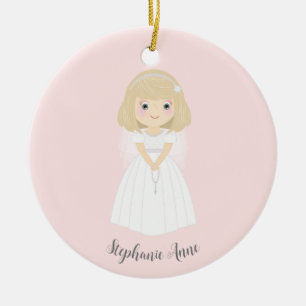 Communion Dove Blonde Girl Ceramic Ornament