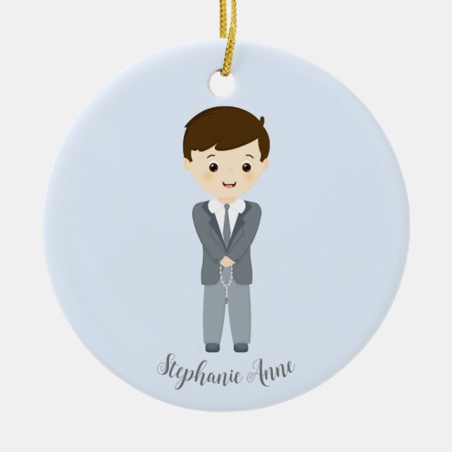 Communion Dove Boy Ceramic Ornament (Front)
