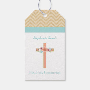 Communion Floral Swag in Gold and Aqua Gift Tags