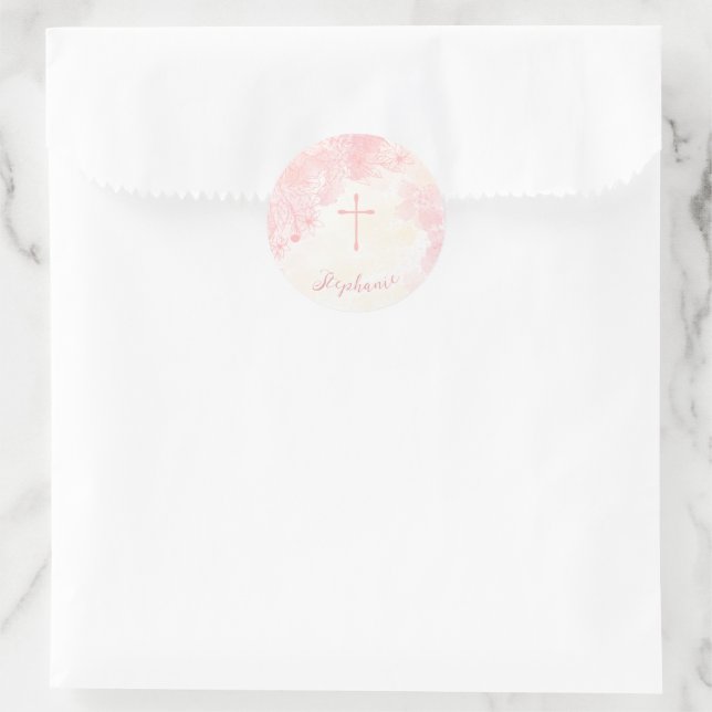 Communion Flowers Pink Watercolors Classic Round Sticker (Bag)