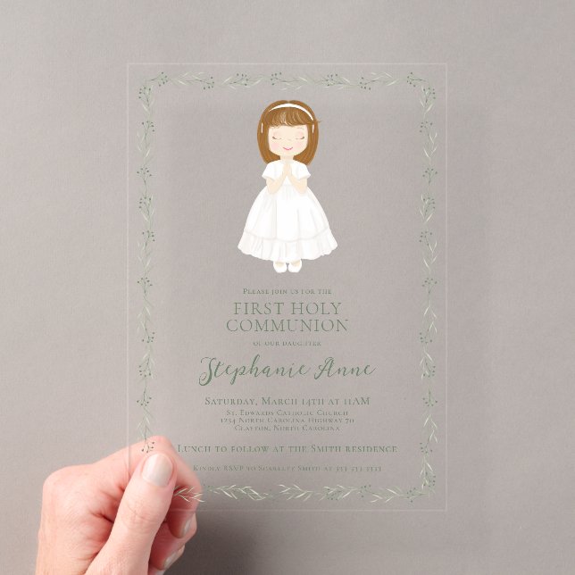 Communion Girl Praying Acrylic Invitations (Insitu (Handheld))