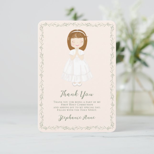 Communion Girl Praying Thank You Invitation (Standing Front)