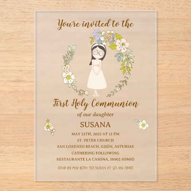 Communion Invitation on acrylic SUSANA (Front)