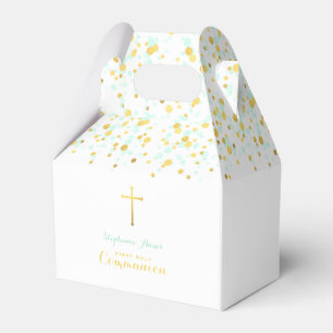 Communion Mint and Gold Confetti Favor Box