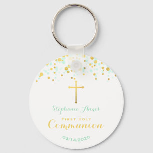 Communion Mint and Gold Confetti Keychain