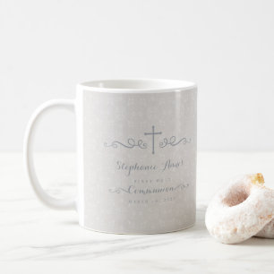 Communion Ornate Cross in Taupe Floral Pattern Coffee Mug