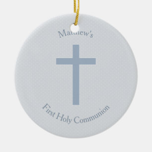 Communion Pastel Blue Cross Ceramic Ornament