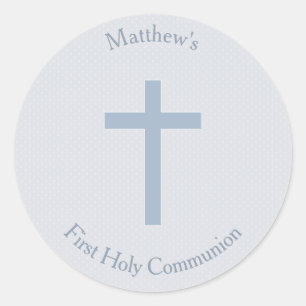 Communion Pastel Blue Cross Classic Round Sticker