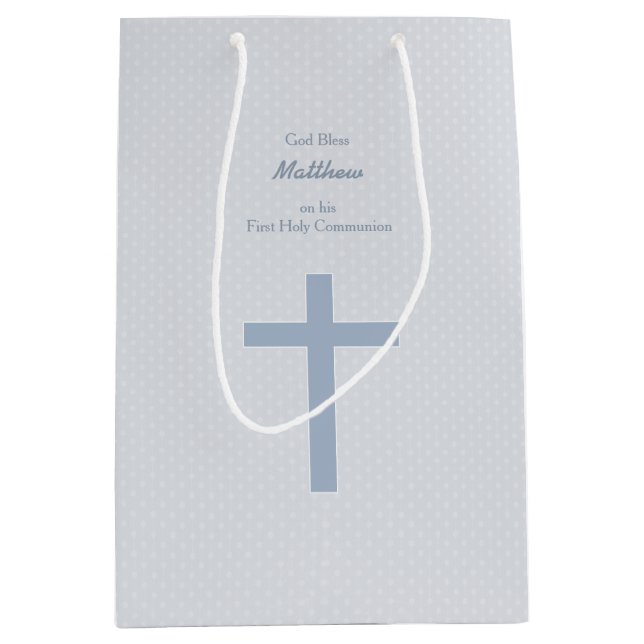 Communion Pastel Blue Cross Medium Gift Bag (Front)