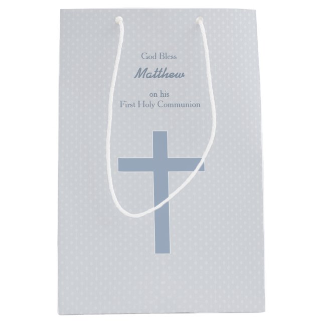 Communion Pastel Blue Cross Medium Gift Bag (Front)
