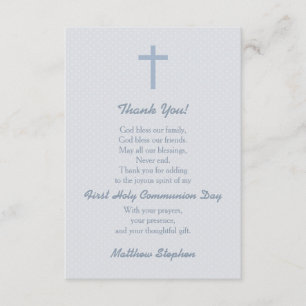 Communion Pastel Blue Cross Thank You Card
