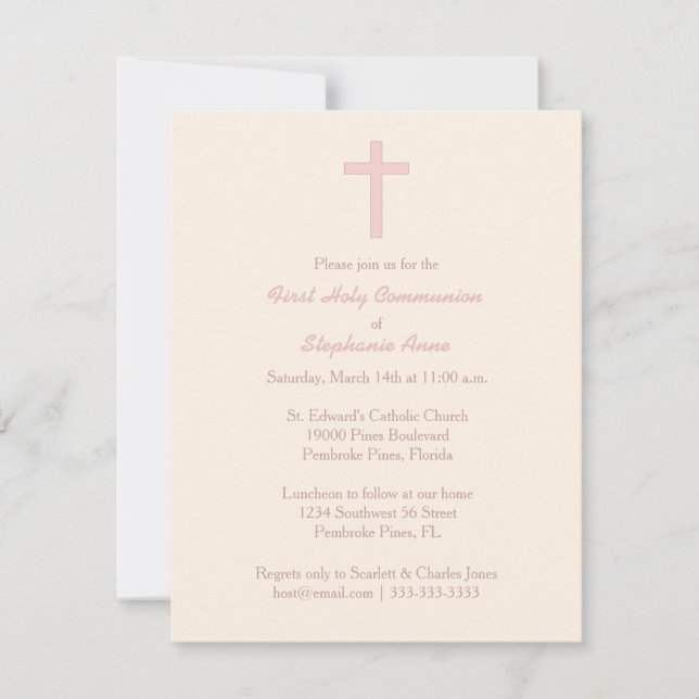 Communion Pastel Pink Cross Invitation (Front)