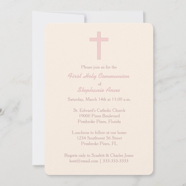 Communion Pastel Pink Cross Invitation (Front)
