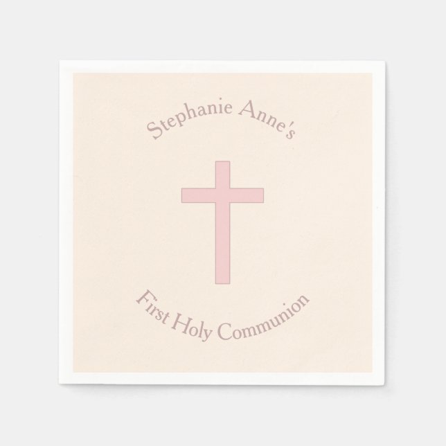 Communion Pastel Pink Cross Napkin (Front)