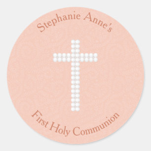 Communion Peach Vines and Stripes Classic Round Sticker