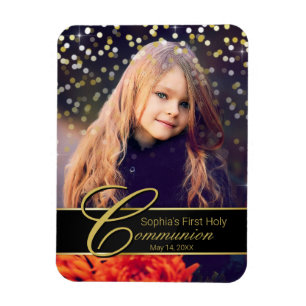 Communion Photo Elegant Gold Typography Glitter Magnet