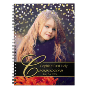 Communion Photo Elegant Gold Typography Glitter Notebook