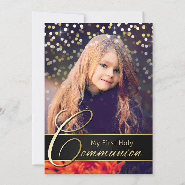 Communion Photo Elegant Gold Typography Invitation (Front)