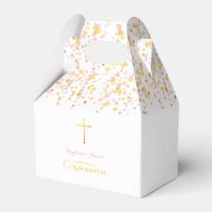 Communion Pink and Gold Confetti Favor Box
