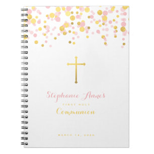 Communion Pink and Gold Confetti Notebook