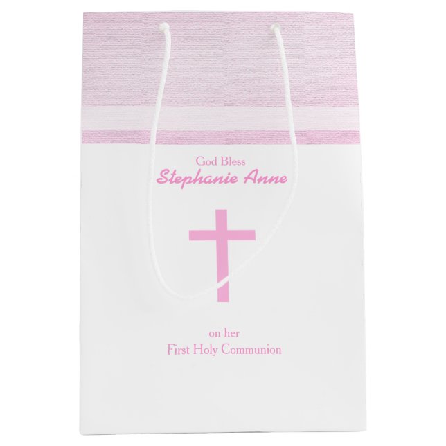 Communion Pink Watercolor Medium Gift Bag (Front)