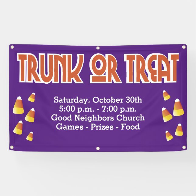 Community Church Purple Trunk or Treat Candy Corn Banner (Horizontal)
