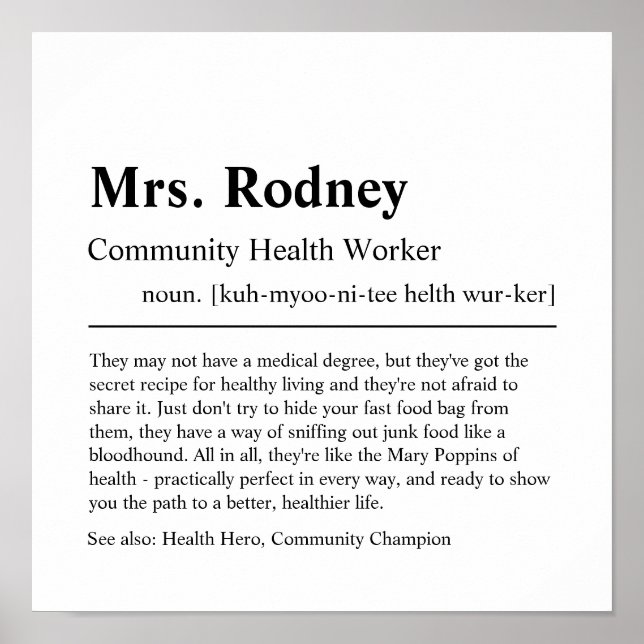 Community Health Worker Personalized Gift Poster (Front)