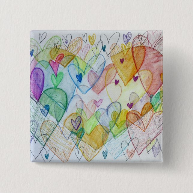 Community Hearts Art Buttons or Pins (Front)