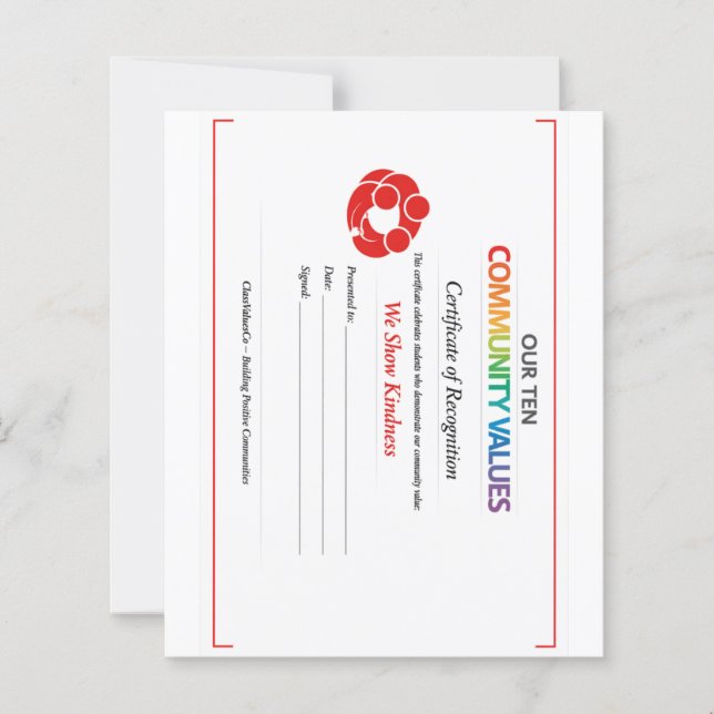 Community Kindness Certificate 4.5x5 Paper Sheet  (Front)
