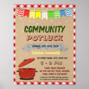 Community potluck event template poster
