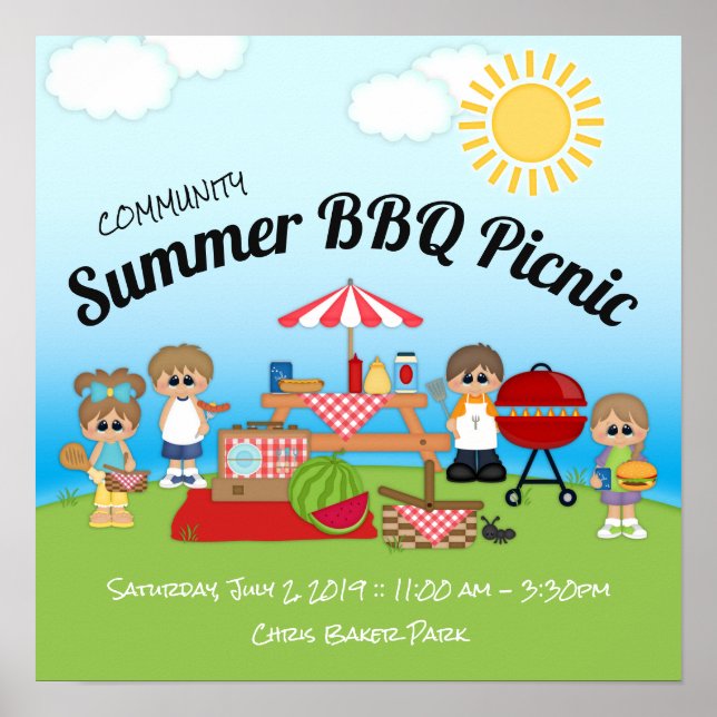 Community Summer BBQ Poster de pique-nique (Devant)