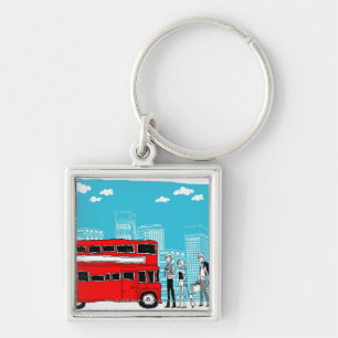 Commuters waiting at bus stop keychain