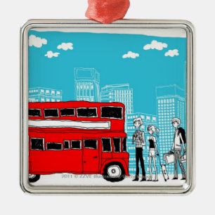 Commuters waiting at bus stop metal ornament